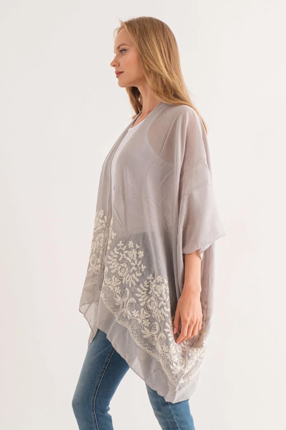 RAJ BLANCHE SMOKE BORDER EMBROIDERED KIMONO