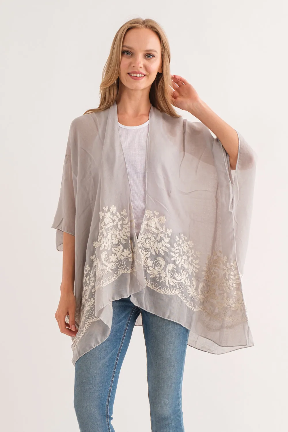 RAJ BLANCHE SMOKE BORDER EMBROIDERED KIMONO