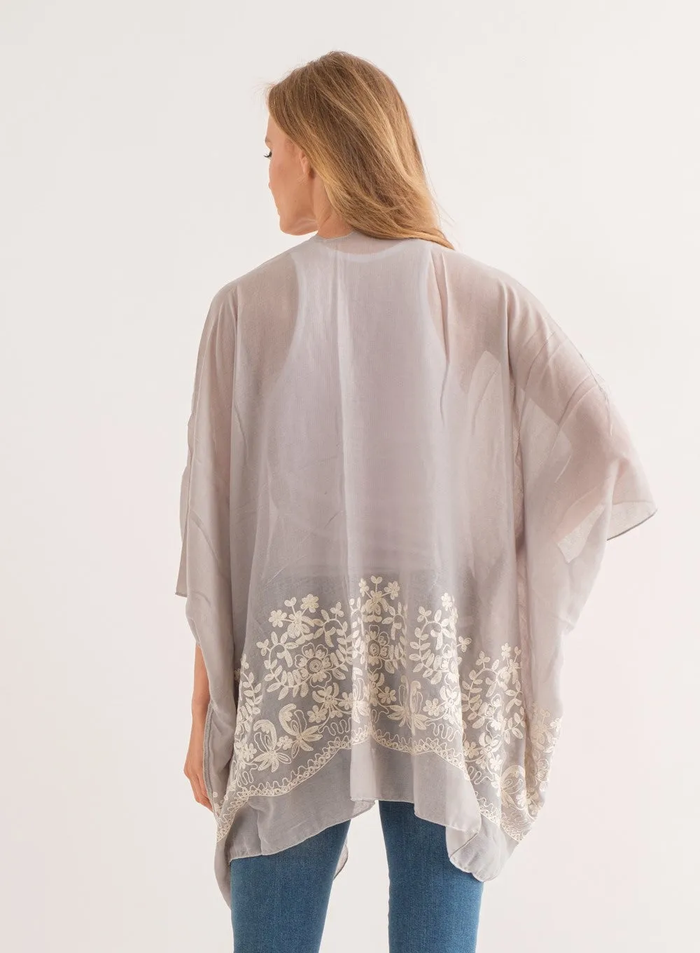 RAJ BLANCHE SMOKE BORDER EMBROIDERED KIMONO