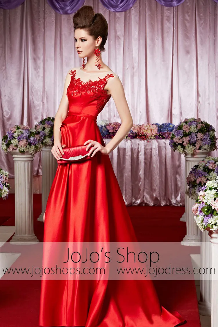 Red Modest Round Neck Glamarous Elegant Prom Formal Evening Dress CX830395