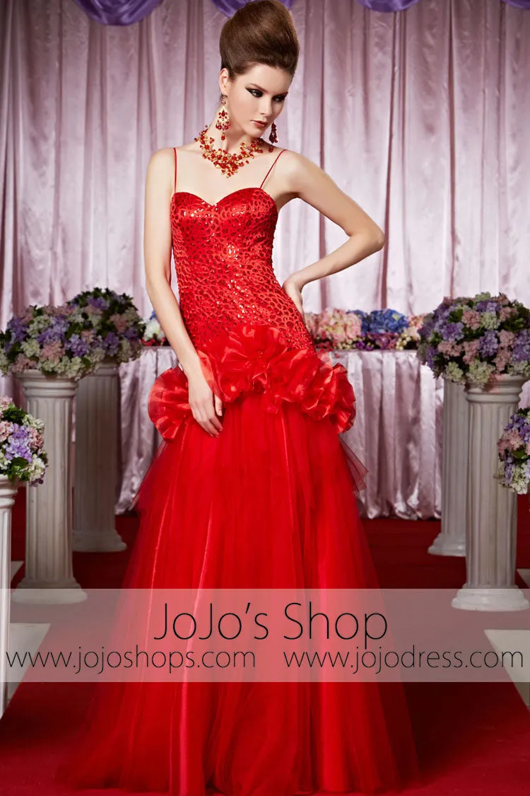 Red Sweetheart Tulle Long Elegant Prom Formal Evening Dress CX830503