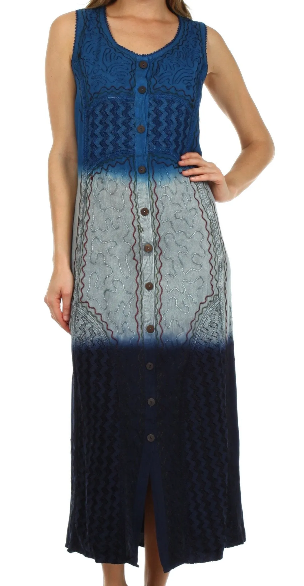 Sakkas Jasmine Embroidered Button Down Dress