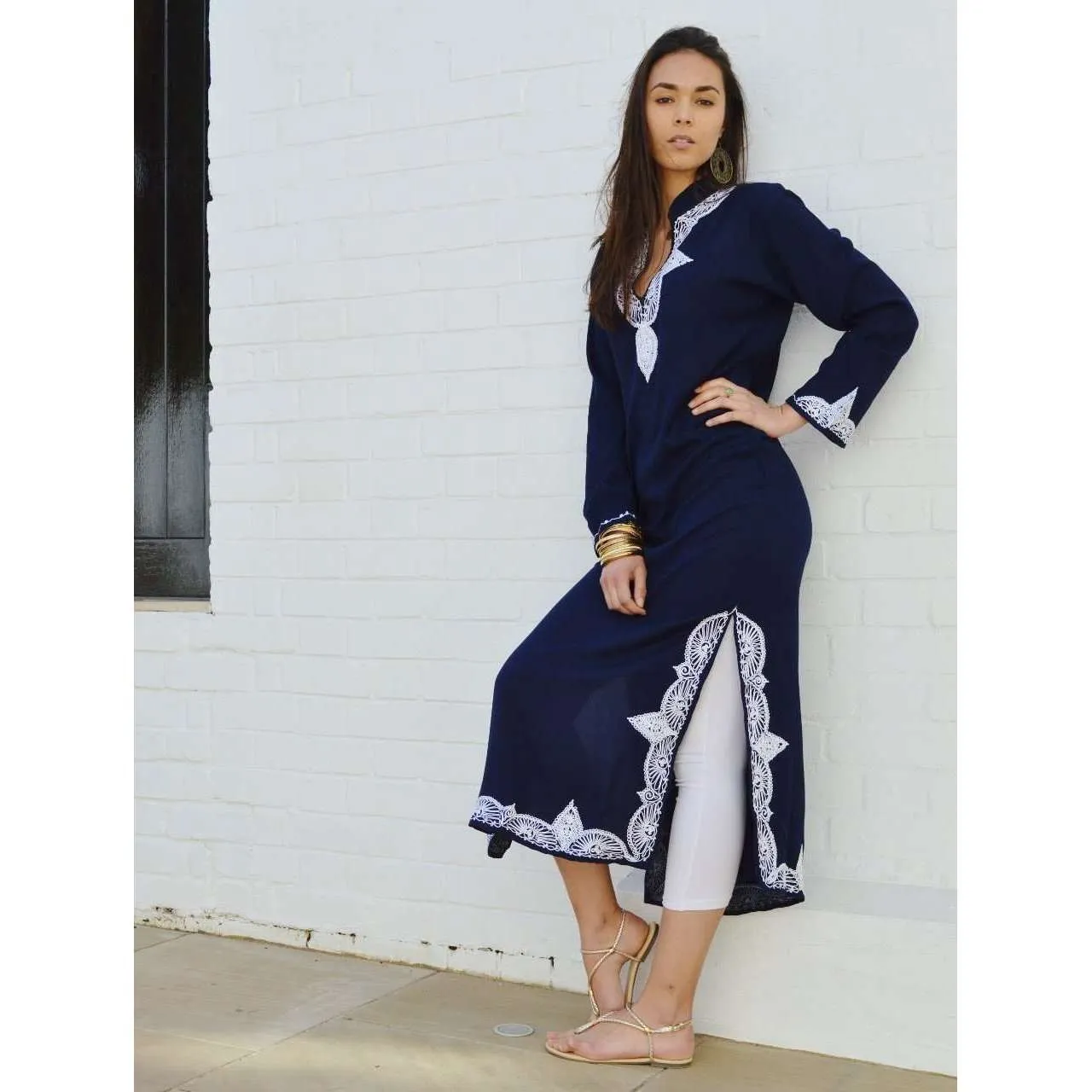 Salma Style Navy Blue Lounge Resort Moroccan Kaftan