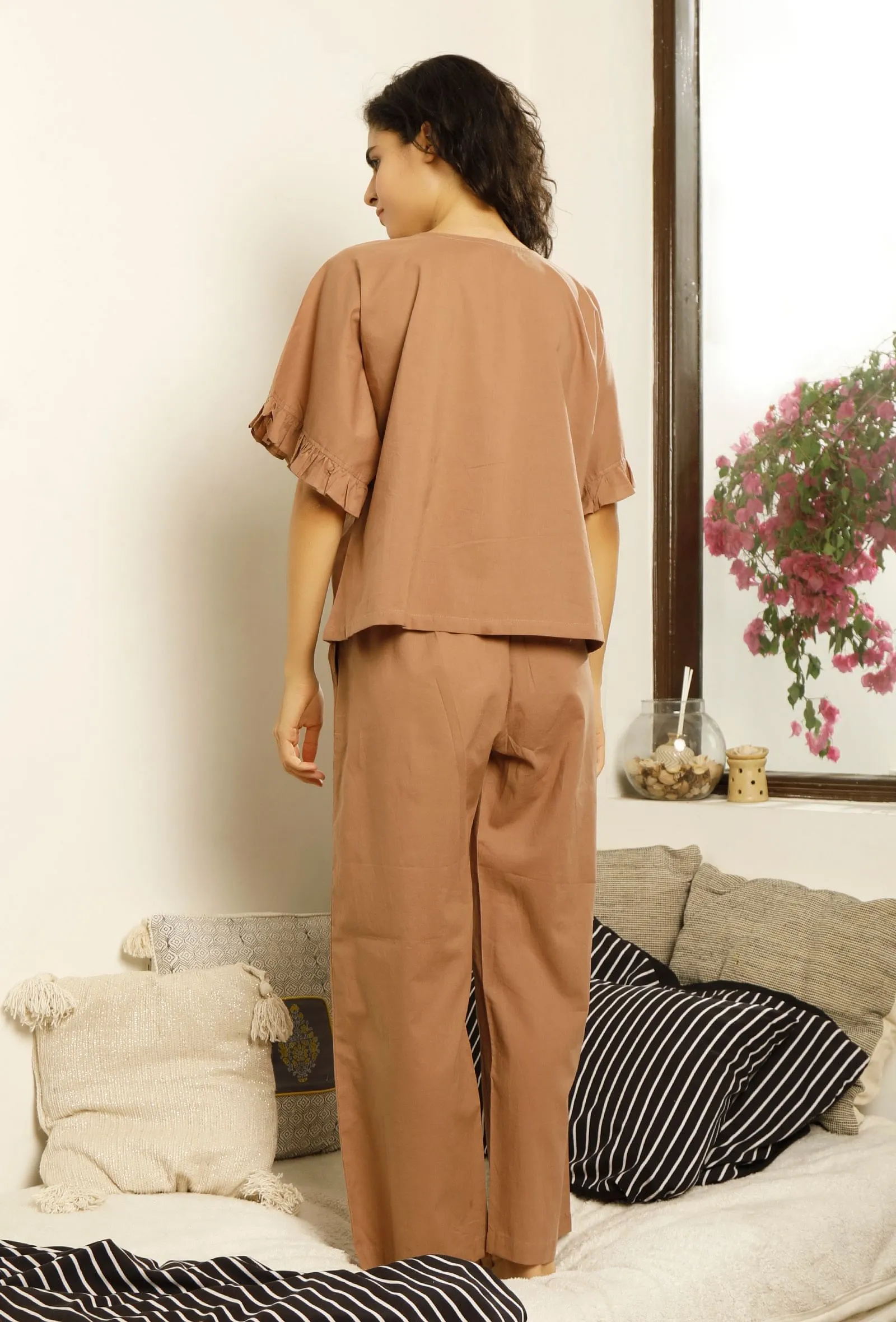 Set of 2 : Cocoa Brown Cotton Top and Pajama