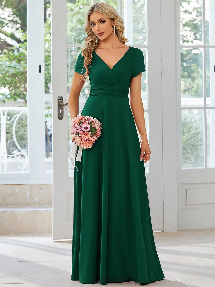 Simple Pleated Empire Waist A-Line Bridesmaid Dress