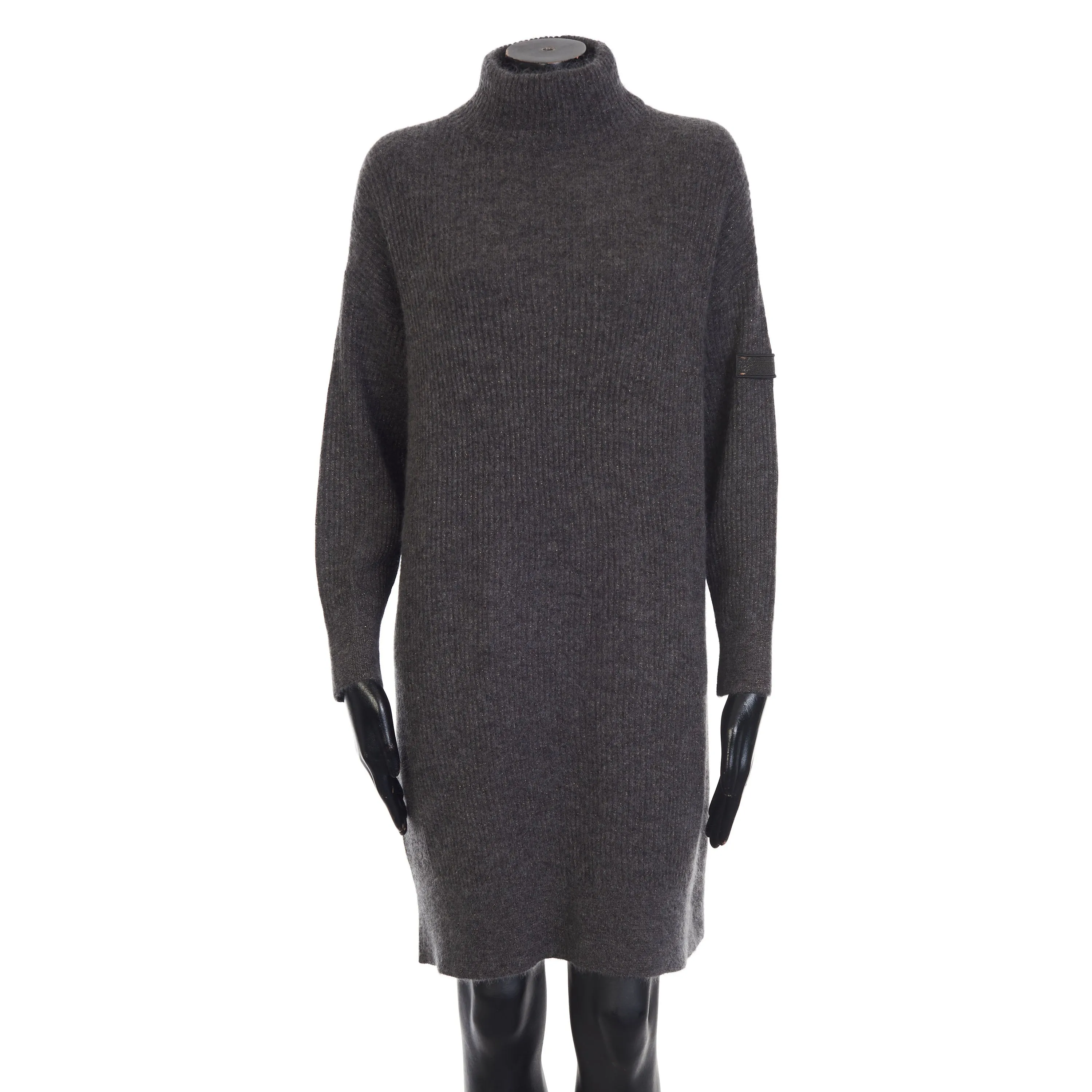 Sparkling Gray Sweater Dress - Monili, Mohair/Metallic Knit