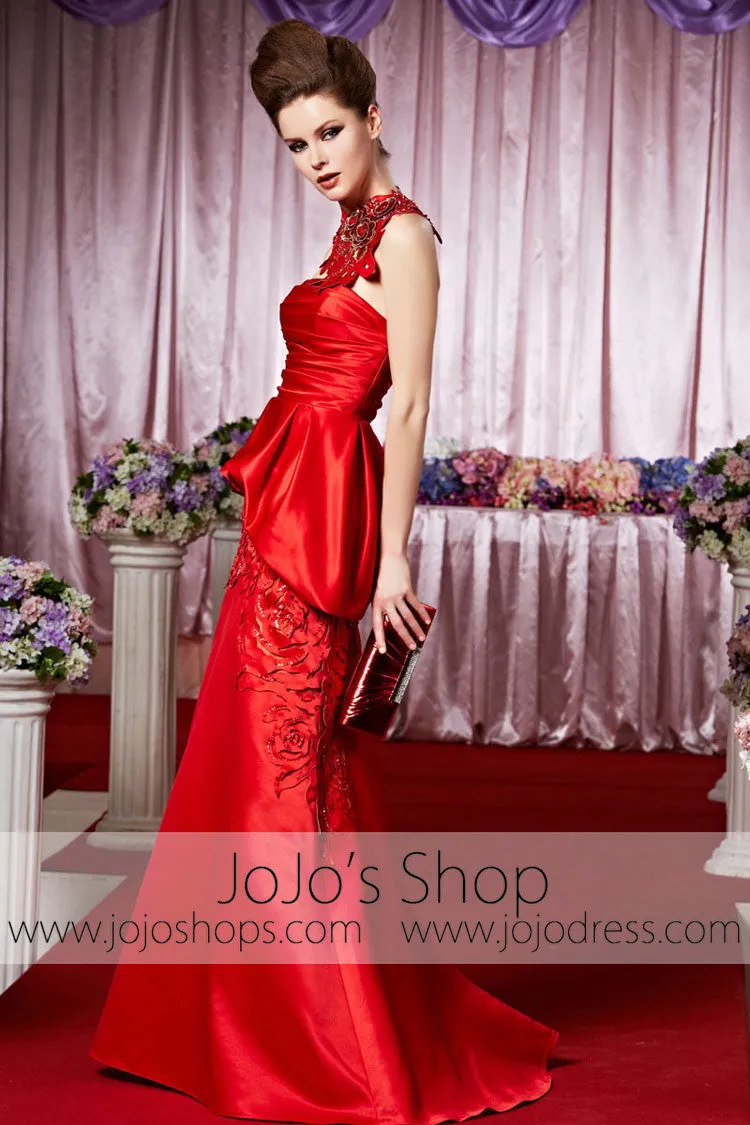 Strapless Red Rosette Glamarous Elegant Prom Formal Evening Dress CX830385