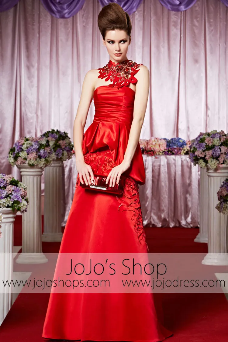 Strapless Red Rosette Glamarous Elegant Prom Formal Evening Dress CX830385