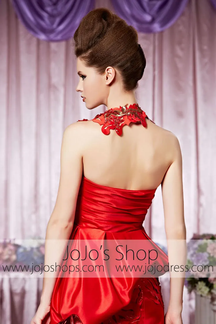 Strapless Red Rosette Glamarous Elegant Prom Formal Evening Dress CX830385