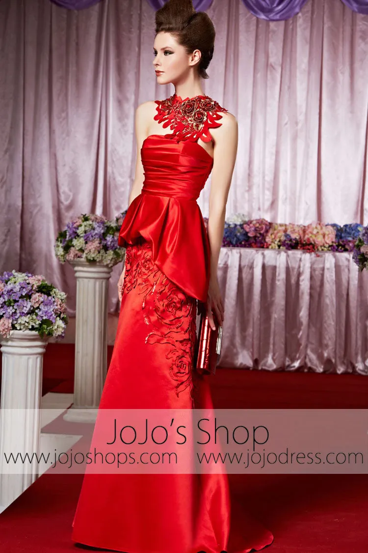 Strapless Red Rosette Glamarous Elegant Prom Formal Evening Dress CX830385