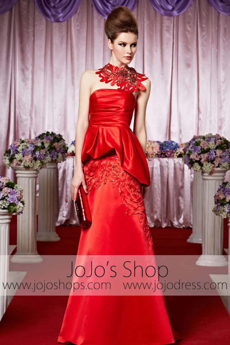 Strapless Red Rosette Glamarous Elegant Prom Formal Evening Dress CX830385