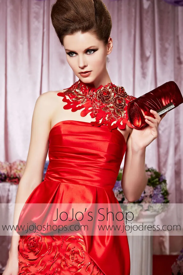 Strapless Red Rosette Glamarous Elegant Prom Formal Evening Dress CX830385