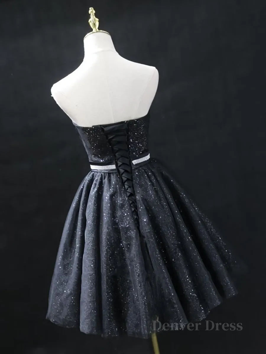 Sweetheart Neck Short Black Prom Dresses Little Black Formal Evening Graduation Dresses