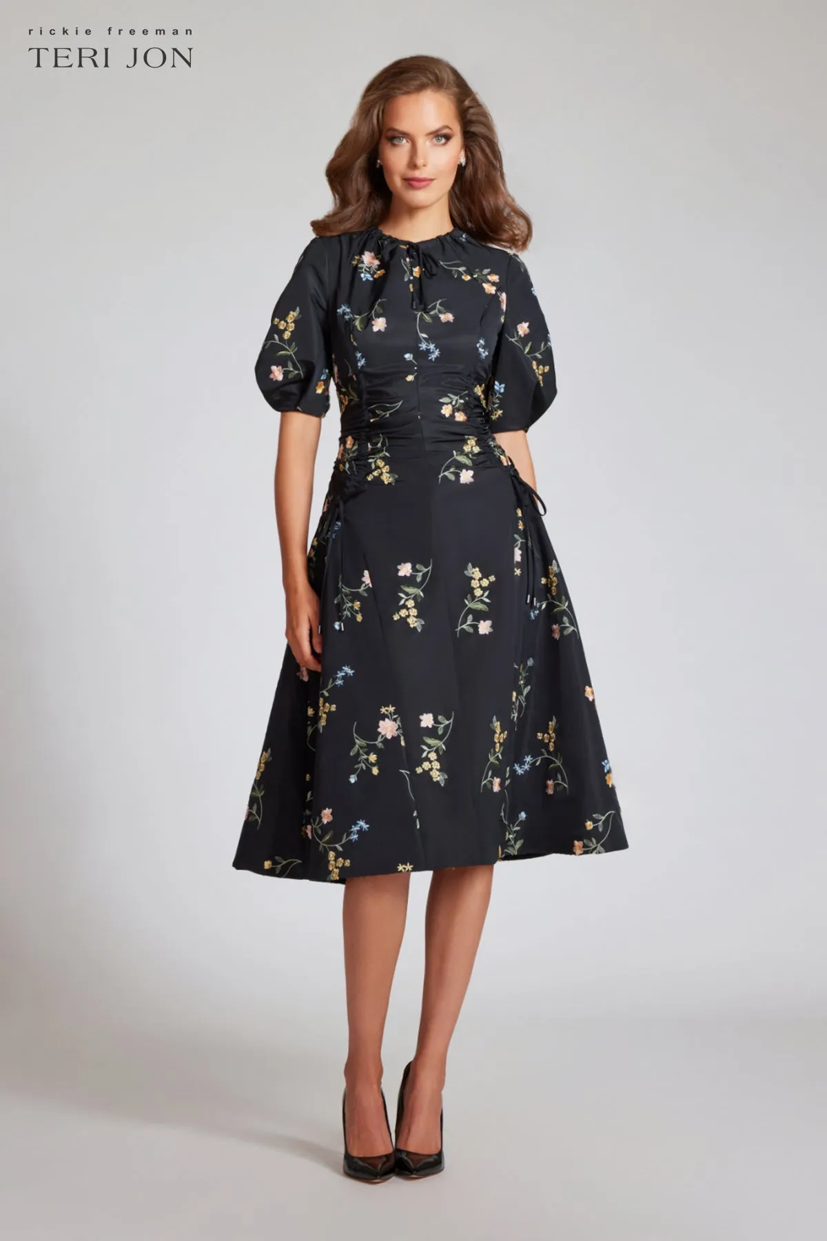 Taffeta Floral Embroidered Vertical Dress