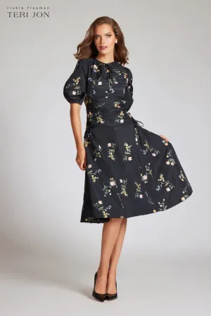 Taffeta Floral Embroidered Vertical Dress