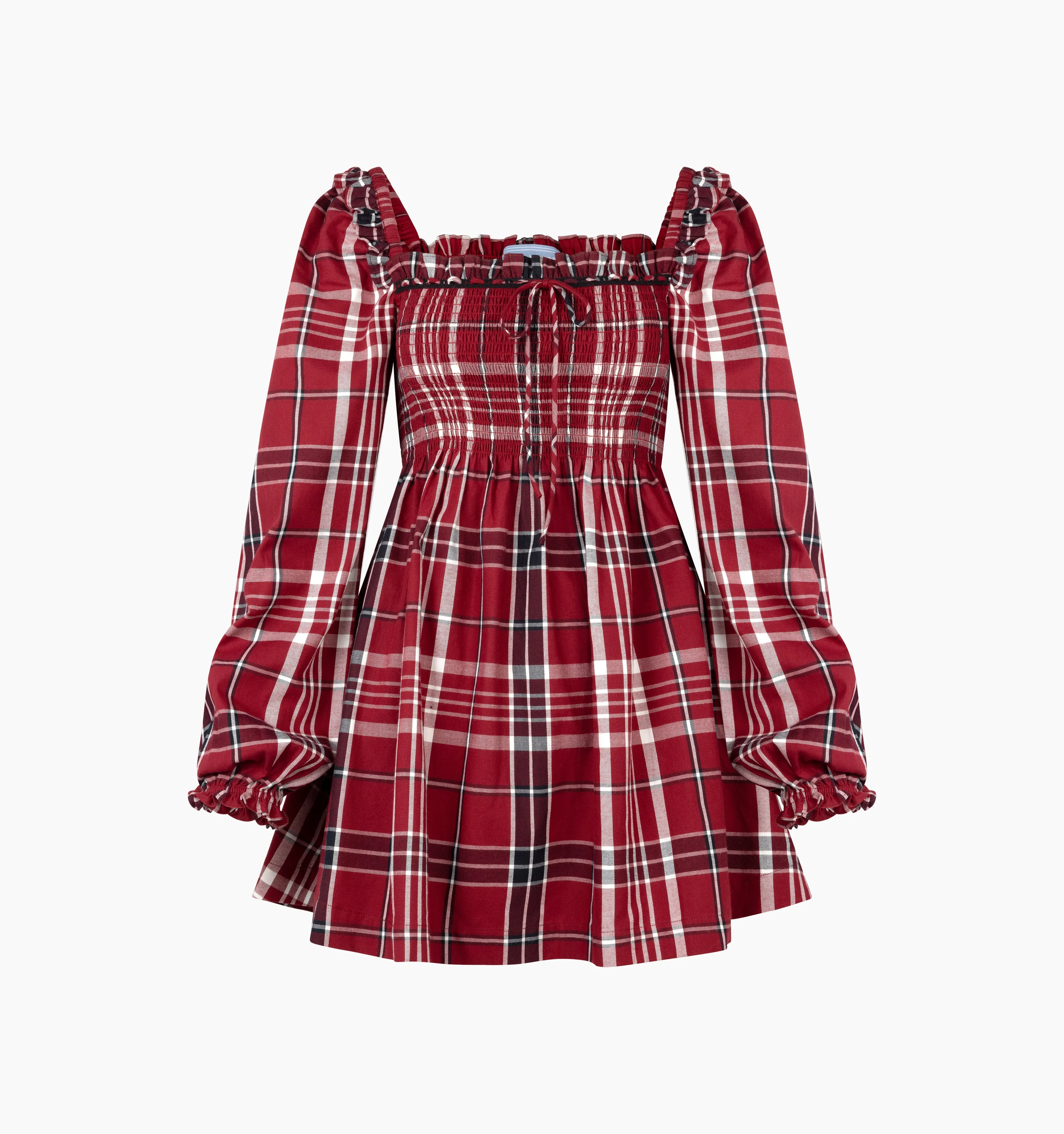 The Scarlett Long Sleeve Mini Nap Dress - Crimson Tartan