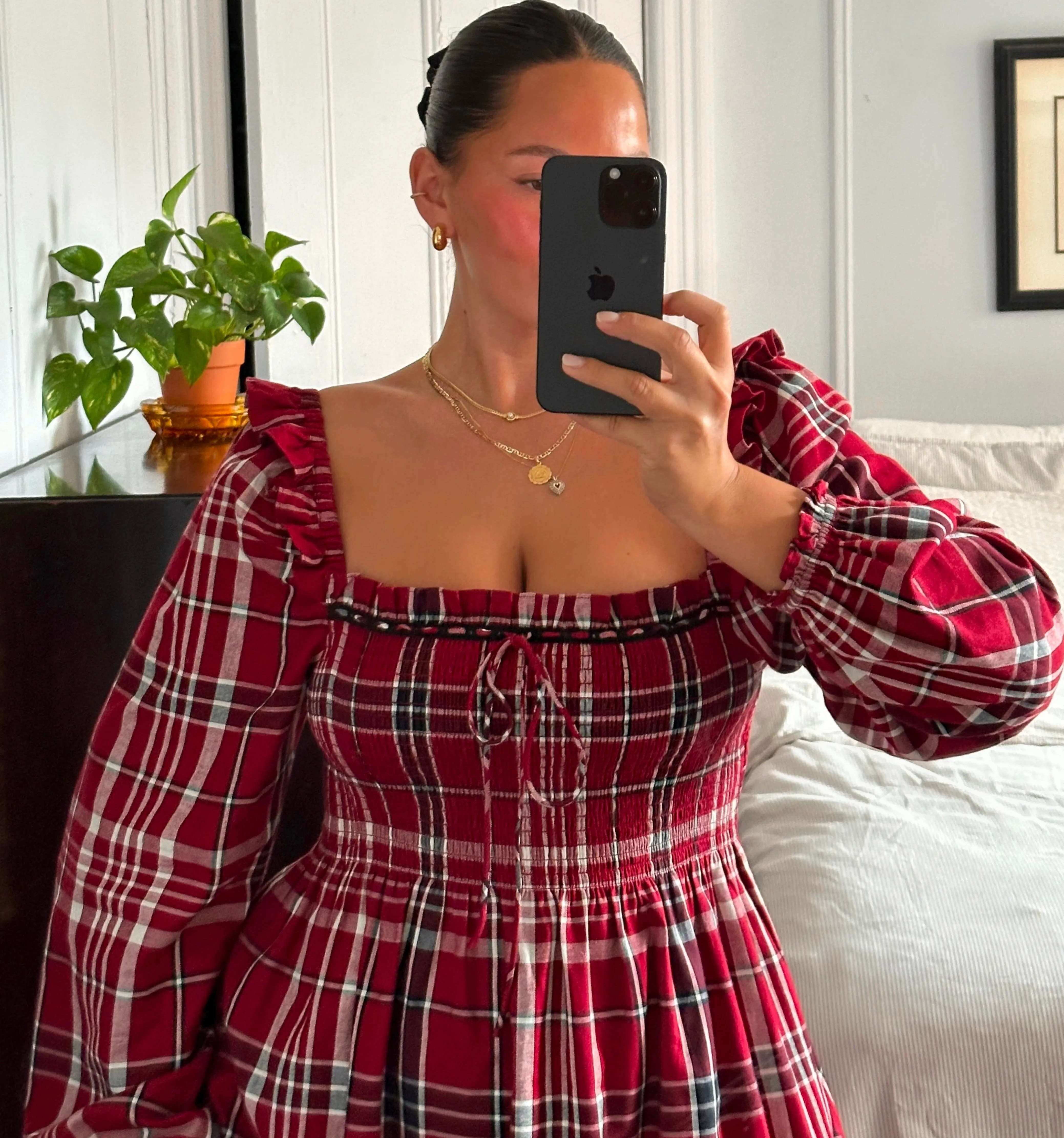 The Scarlett Long Sleeve Mini Nap Dress - Crimson Tartan