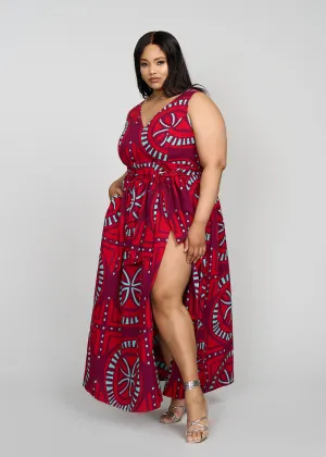 Tinashe Women's African Print Maxi Dress (Red Mint Medallion)