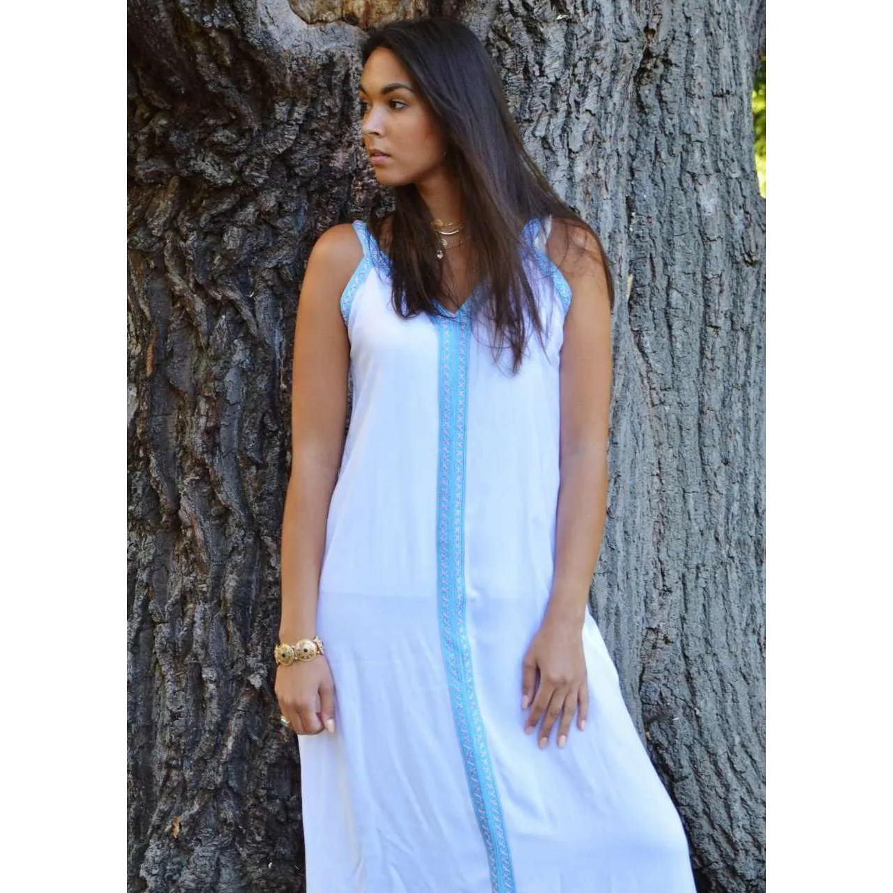 White Boho Sahra Maxi Dress- Moroccan Kaftan