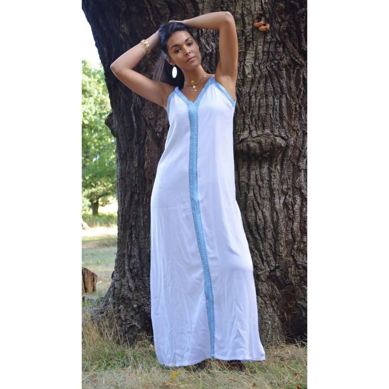 White Boho Sahra Maxi Dress- Moroccan Kaftan