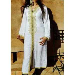 White with Gold Moroccan Kaftan-Lella Style