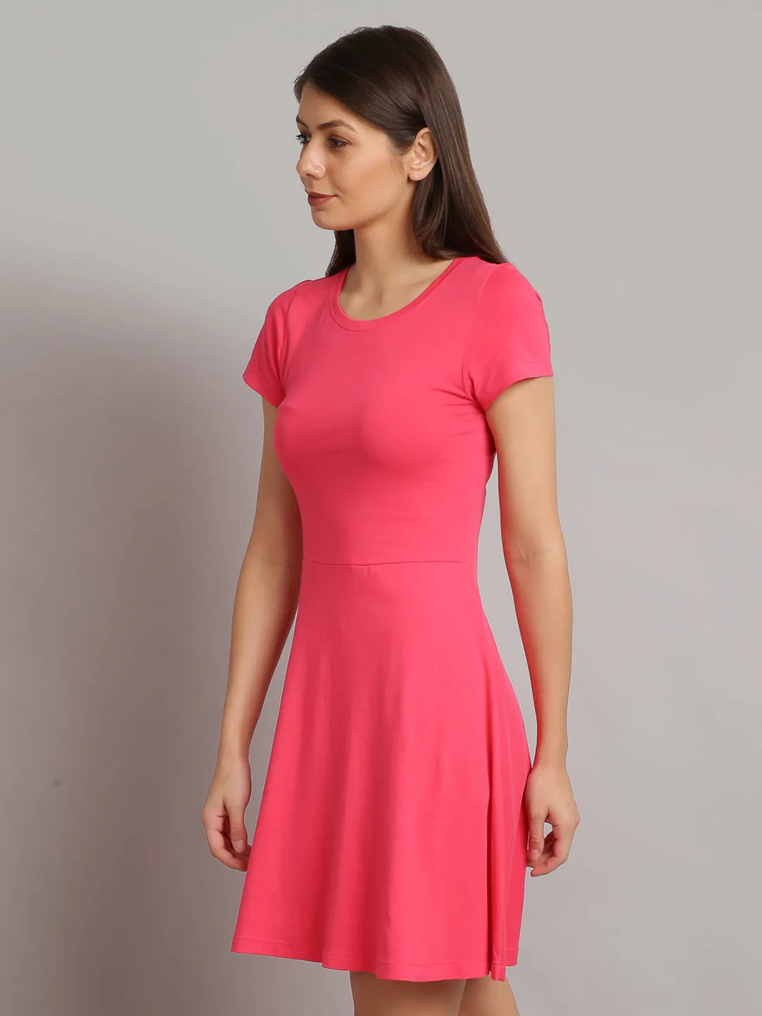 Women Solid Pink A-Line Dress