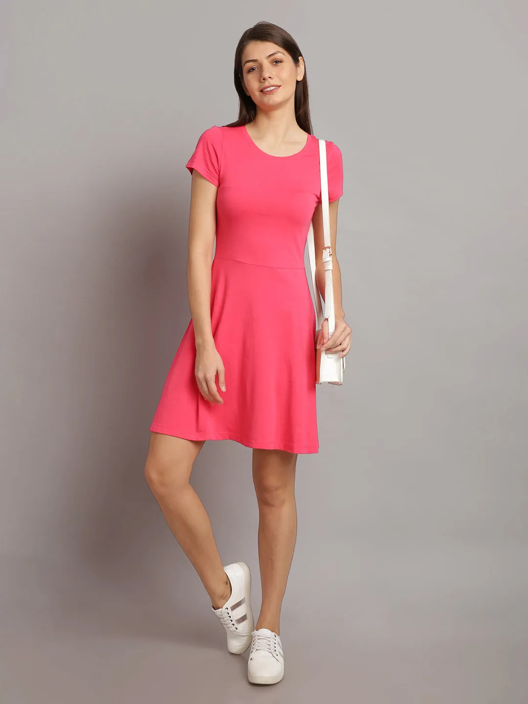 Women Solid Pink A-Line Dress