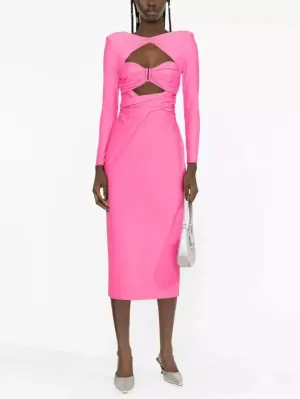 Women’s Cut-Out-Detail Pink Jersey Midi Dress