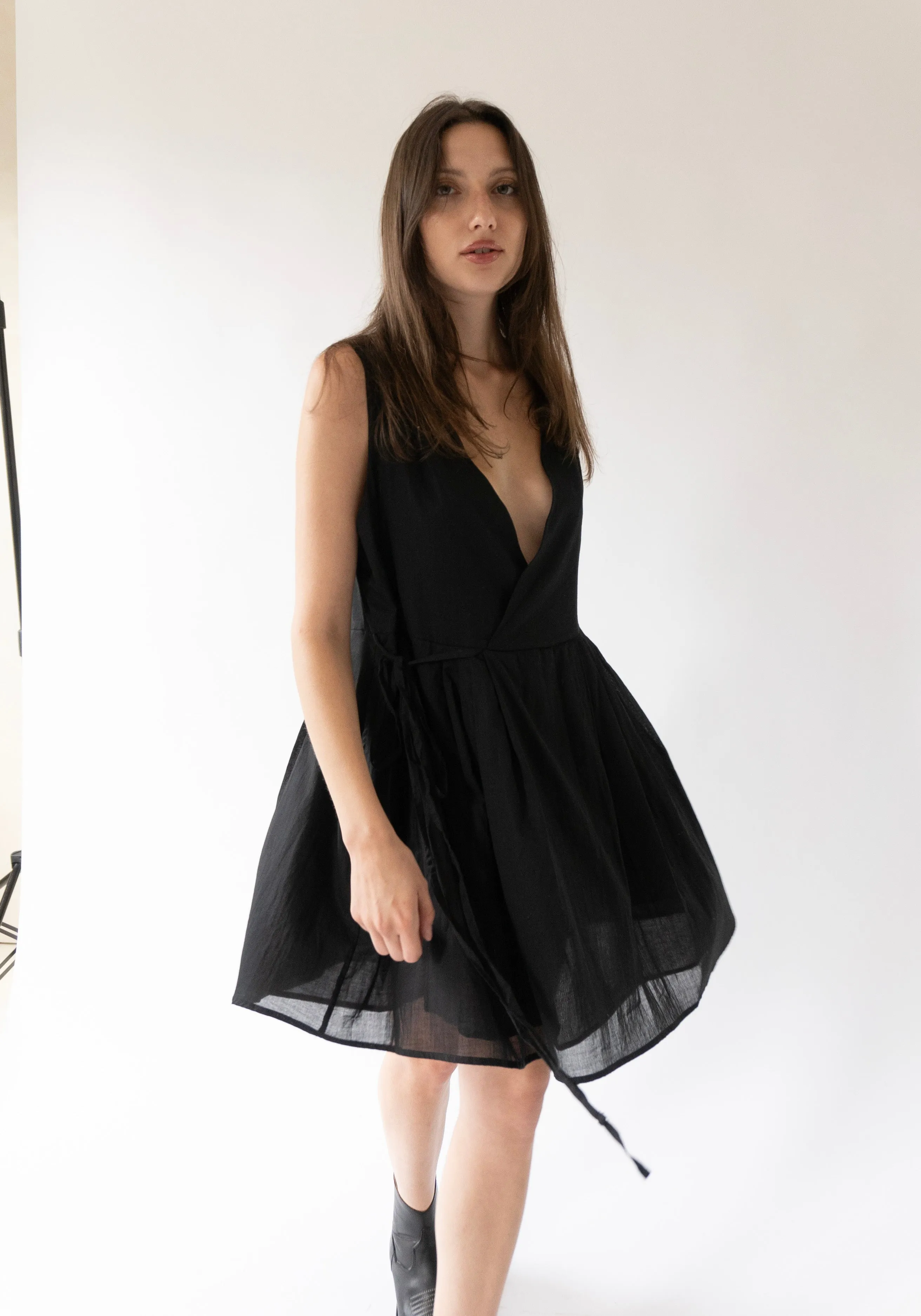 Wrap Tie Dress in Black