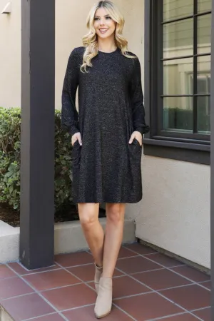 Your Decisions - Black Puff Long Sleeve Hacci Dress