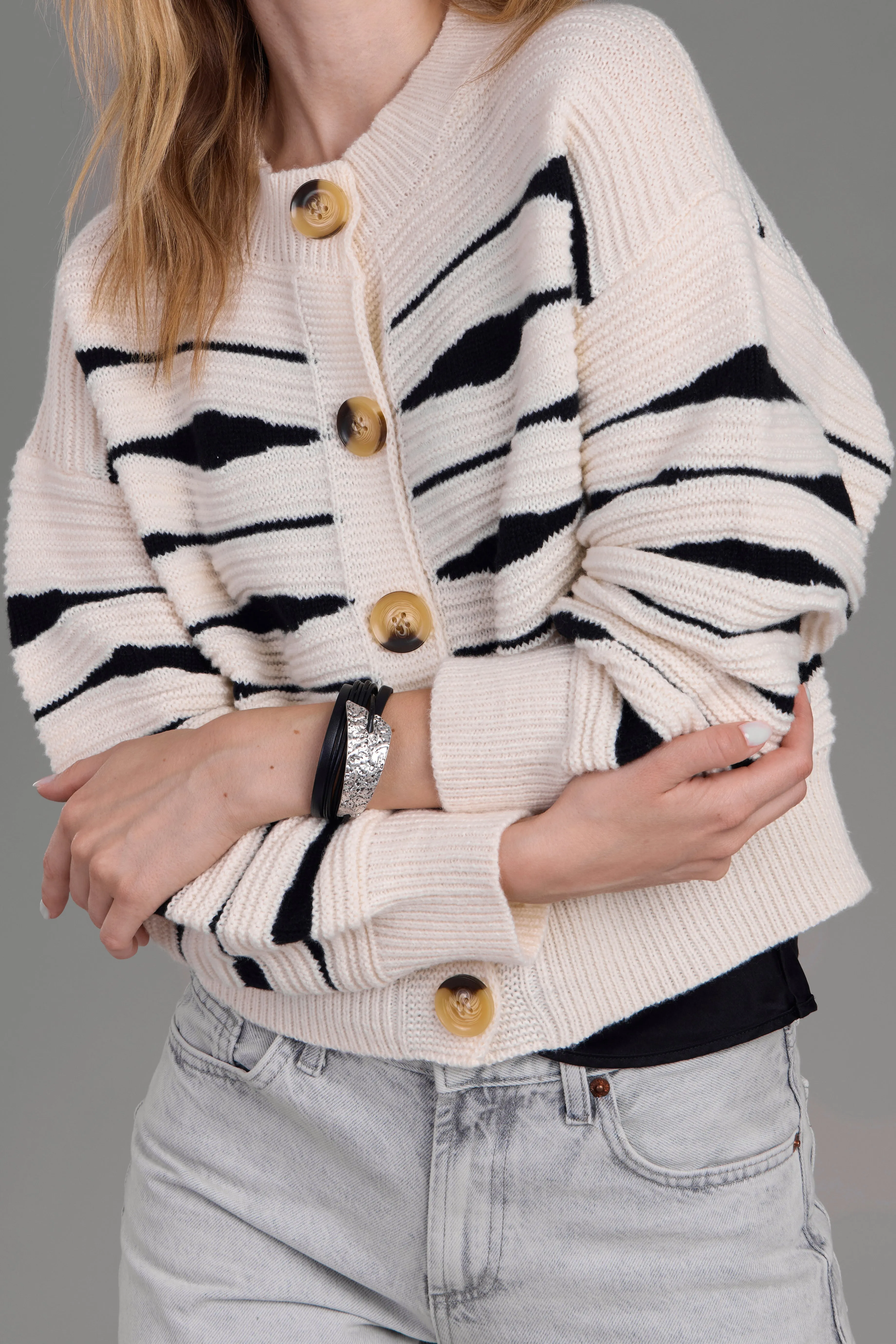 Zebra Buttoned Knit Cardigan